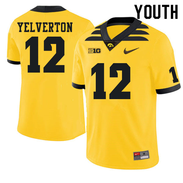 Youth #12 Elijah Yelverton Iowa Hawkeyes College Football Jerseys Sale-Gold